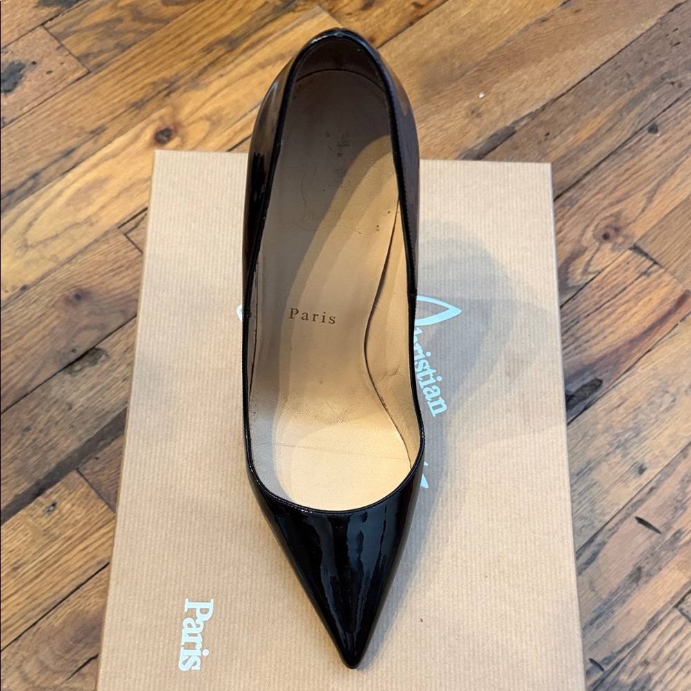 Christian Louboutin Black Patent Heels with Red Soles - Picture 6 of 9